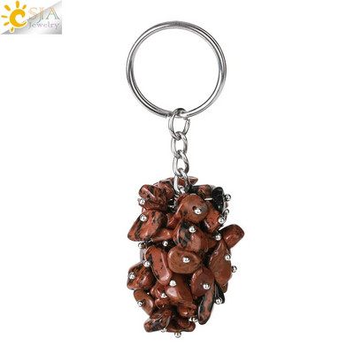 CSJA Natural Black Rock Crystal atslēgu piekariņš ar akmens šķembu oriģinālie atslēgu piekariņi vīriešiem Auto atslēgu piekariņi Gredzenu soma piederumi G889