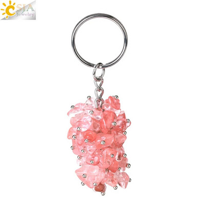 CSJA Natural Black Rock Crystal atslēgu piekariņš ar akmens šķembu oriģinālie atslēgu piekariņi vīriešiem Auto atslēgu piekariņi Gredzenu soma piederumi G889