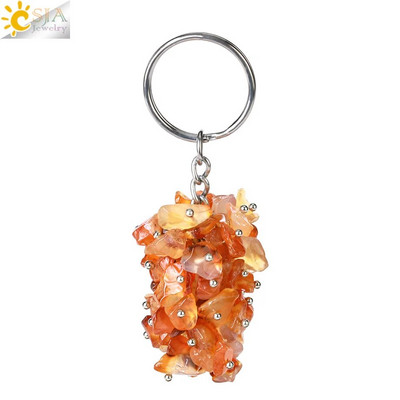 CSJA Natural Black Rock Crystal atslēgu piekariņš ar akmens šķembu oriģinālie atslēgu piekariņi vīriešiem Auto atslēgu piekariņi Gredzenu soma piederumi G889