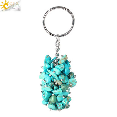 CSJA Natural Black Rock Crystal atslēgu piekariņš ar akmens šķembu oriģinālie atslēgu piekariņi vīriešiem Auto atslēgu piekariņi Gredzenu soma piederumi G889