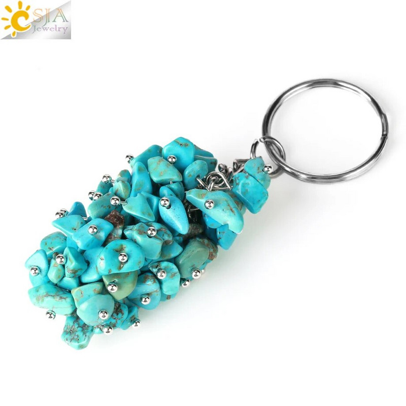 CSJA Natural Black Rock Crystal atslēgu piekariņš ar akmens šķembu oriģinālie atslēgu piekariņi vīriešiem Auto atslēgu piekariņi Gredzenu soma piederumi G889