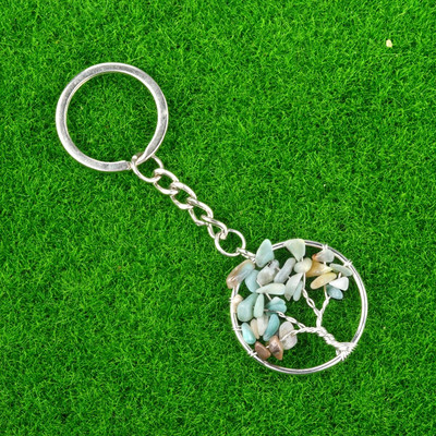 1Gb Dabīga akvamarīna ahāta grants apļveida garīgā dziedinošā kristāla dzīvības koka atslēgu piekariņa mugursoma piekarināma kulonu dekorēšana