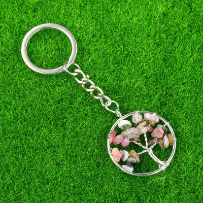 1Gb Dabīga akvamarīna ahāta grants apļveida garīgā dziedinošā kristāla dzīvības koka atslēgu piekariņa mugursoma piekarināma kulonu dekorēšana