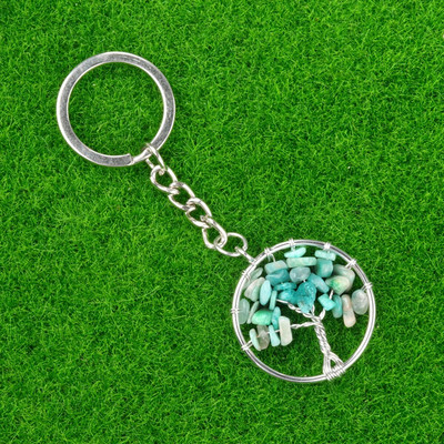 1Gb Dabīga akvamarīna ahāta grants apļveida garīgā dziedinošā kristāla dzīvības koka atslēgu piekariņa mugursoma piekarināma kulonu dekorēšana