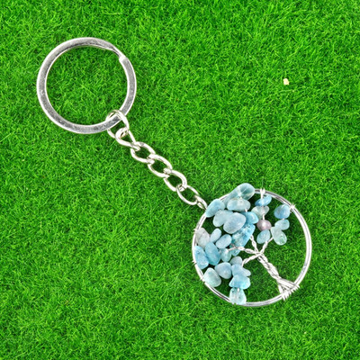 1Gb Dabīga akvamarīna ahāta grants apļveida garīgā dziedinošā kristāla dzīvības koka atslēgu piekariņa mugursoma piekarināma kulonu dekorēšana