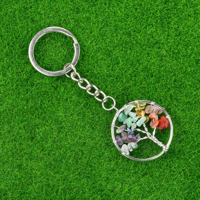 1Gb Dabīga akvamarīna ahāta grants apļveida garīgā dziedinošā kristāla dzīvības koka atslēgu piekariņa mugursoma piekarināma kulonu dekorēšana