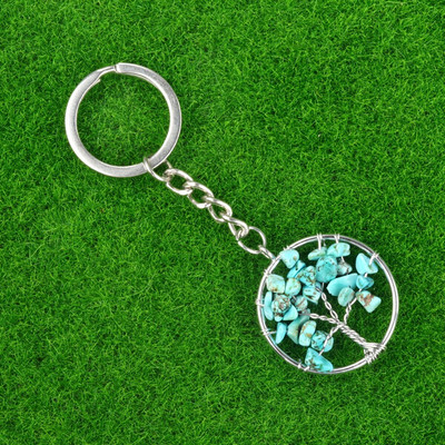 1Gb Dabīga akvamarīna ahāta grants apļveida garīgā dziedinošā kristāla dzīvības koka atslēgu piekariņa mugursoma piekarināma kulonu dekorēšana
