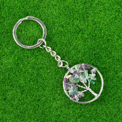 1Gb Dabīga akvamarīna ahāta grants apļveida garīgā dziedinošā kristāla dzīvības koka atslēgu piekariņa mugursoma piekarināma kulonu dekorēšana
