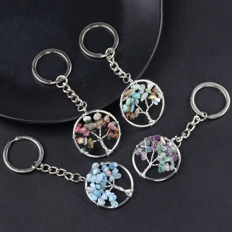 1Gb Dabīga akvamarīna ahāta grants apļveida garīgā dziedinošā kristāla dzīvības koka atslēgu piekariņa mugursoma piekarināma kulonu dekorēšana