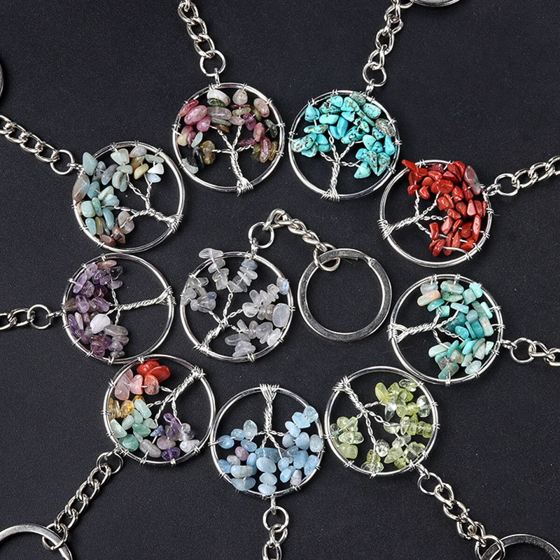 1Gb Dabīga akvamarīna ahāta grants apļveida garīgā dziedinošā kristāla dzīvības koka atslēgu piekariņa mugursoma piekarināma kulonu dekorēšana