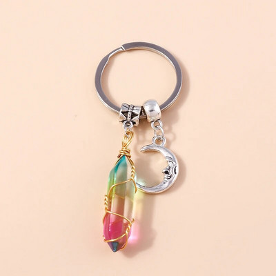 Ethnic Φυσικό Εξαγωνικό Στήλη Πολύτιμος Λίθος Μπρελόκ Χαλαζίας Κρεμαστό Μπρελόκ για Διακόσμηση τσάντα κλειδιού αυτοκινήτου Γούρι Αξεσουάρ κοσμημάτων