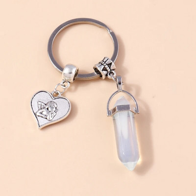 Ethnic Φυσικό Εξαγωνικό Στήλη Πολύτιμος Λίθος Μπρελόκ Χαλαζίας Κρεμαστό Μπρελόκ για Διακόσμηση τσάντα κλειδιού αυτοκινήτου Γούρι Αξεσουάρ κοσμημάτων