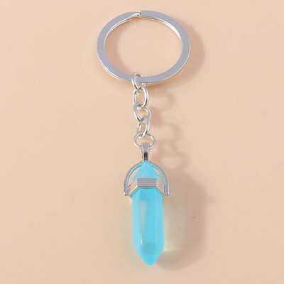 Ethnic Φυσικό Εξαγωνικό Στήλη Πολύτιμος Λίθος Μπρελόκ Χαλαζίας Κρεμαστό Μπρελόκ για Διακόσμηση τσάντα κλειδιού αυτοκινήτου Γούρι Αξεσουάρ κοσμημάτων