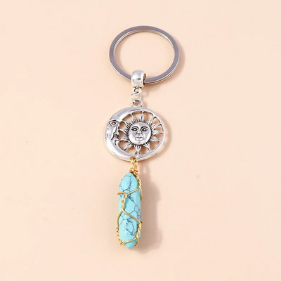 Ethnic Φυσικό Εξαγωνικό Στήλη Πολύτιμος Λίθος Μπρελόκ Χαλαζίας Κρεμαστό Μπρελόκ για Διακόσμηση τσάντα κλειδιού αυτοκινήτου Γούρι Αξεσουάρ κοσμημάτων