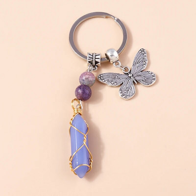 Ethnic Φυσικό Εξαγωνικό Στήλη Πολύτιμος Λίθος Μπρελόκ Χαλαζίας Κρεμαστό Μπρελόκ για Διακόσμηση τσάντα κλειδιού αυτοκινήτου Γούρι Αξεσουάρ κοσμημάτων