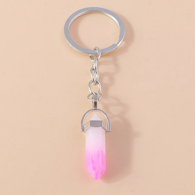 Ethnic Φυσικό Εξαγωνικό Στήλη Πολύτιμος Λίθος Μπρελόκ Χαλαζίας Κρεμαστό Μπρελόκ για Διακόσμηση τσάντα κλειδιού αυτοκινήτου Γούρι Αξεσουάρ κοσμημάτων