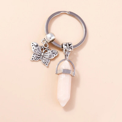 Ethnic Φυσικό Εξαγωνικό Στήλη Πολύτιμος Λίθος Μπρελόκ Χαλαζίας Κρεμαστό Μπρελόκ για Διακόσμηση τσάντα κλειδιού αυτοκινήτου Γούρι Αξεσουάρ κοσμημάτων