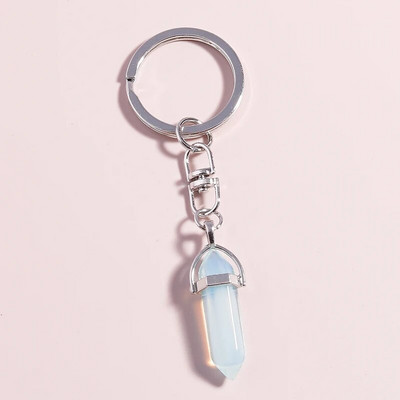 Ethnic Φυσικό Εξαγωνικό Στήλη Πολύτιμος Λίθος Μπρελόκ Χαλαζίας Κρεμαστό Μπρελόκ για Διακόσμηση τσάντα κλειδιού αυτοκινήτου Γούρι Αξεσουάρ κοσμημάτων