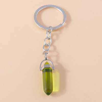 Ethnic Φυσικό Εξαγωνικό Στήλη Πολύτιμος Λίθος Μπρελόκ Χαλαζίας Κρεμαστό Μπρελόκ για Διακόσμηση τσάντα κλειδιού αυτοκινήτου Γούρι Αξεσουάρ κοσμημάτων