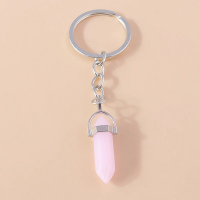 Ethnic Φυσικό Εξαγωνικό Στήλη Πολύτιμος Λίθος Μπρελόκ Χαλαζίας Κρεμαστό Μπρελόκ για Διακόσμηση τσάντα κλειδιού αυτοκινήτου Γούρι Αξεσουάρ κοσμημάτων