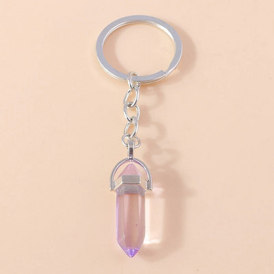 Ethnic Φυσικό Εξαγωνικό Στήλη Πολύτιμος Λίθος Μπρελόκ Χαλαζίας Κρεμαστό Μπρελόκ για Διακόσμηση τσάντα κλειδιού αυτοκινήτου Γούρι Αξεσουάρ κοσμημάτων