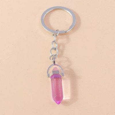 Ethnic Φυσικό Εξαγωνικό Στήλη Πολύτιμος Λίθος Μπρελόκ Χαλαζίας Κρεμαστό Μπρελόκ για Διακόσμηση τσάντα κλειδιού αυτοκινήτου Γούρι Αξεσουάρ κοσμημάτων