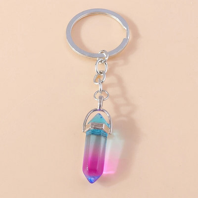 Ethnic Φυσικό Εξαγωνικό Στήλη Πολύτιμος Λίθος Μπρελόκ Χαλαζίας Κρεμαστό Μπρελόκ για Διακόσμηση τσάντα κλειδιού αυτοκινήτου Γούρι Αξεσουάρ κοσμημάτων