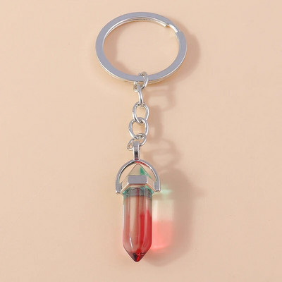 Ethnic Φυσικό Εξαγωνικό Στήλη Πολύτιμος Λίθος Μπρελόκ Χαλαζίας Κρεμαστό Μπρελόκ για Διακόσμηση τσάντα κλειδιού αυτοκινήτου Γούρι Αξεσουάρ κοσμημάτων