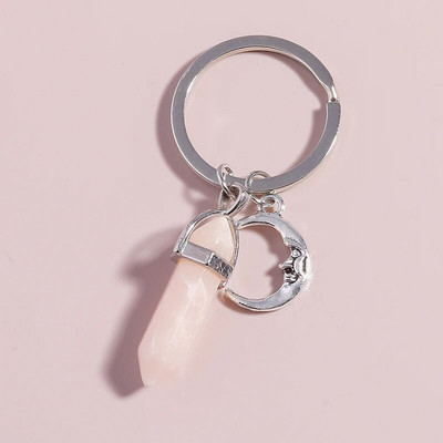 Ethnic Φυσικό Εξαγωνικό Στήλη Πολύτιμος Λίθος Μπρελόκ Χαλαζίας Κρεμαστό Μπρελόκ για Διακόσμηση τσάντα κλειδιού αυτοκινήτου Γούρι Αξεσουάρ κοσμημάτων