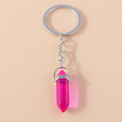 Ethnic Φυσικό Εξαγωνικό Στήλη Πολύτιμος Λίθος Μπρελόκ Χαλαζίας Κρεμαστό Μπρελόκ για Διακόσμηση τσάντα κλειδιού αυτοκινήτου Γούρι Αξεσουάρ κοσμημάτων