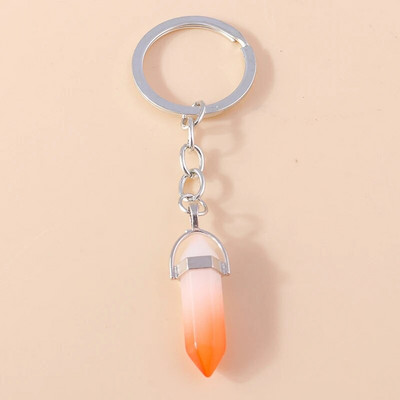 Ethnic Φυσικό Εξαγωνικό Στήλη Πολύτιμος Λίθος Μπρελόκ Χαλαζίας Κρεμαστό Μπρελόκ για Διακόσμηση τσάντα κλειδιού αυτοκινήτου Γούρι Αξεσουάρ κοσμημάτων