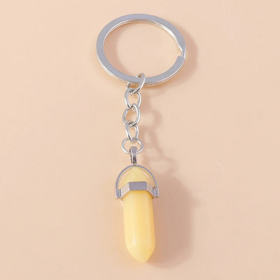 Ethnic Φυσικό Εξαγωνικό Στήλη Πολύτιμος Λίθος Μπρελόκ Χαλαζίας Κρεμαστό Μπρελόκ για Διακόσμηση τσάντα κλειδιού αυτοκινήτου Γούρι Αξεσουάρ κοσμημάτων