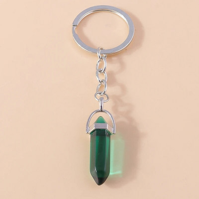 Ethnic Φυσικό Εξαγωνικό Στήλη Πολύτιμος Λίθος Μπρελόκ Χαλαζίας Κρεμαστό Μπρελόκ για Διακόσμηση τσάντα κλειδιού αυτοκινήτου Γούρι Αξεσουάρ κοσμημάτων