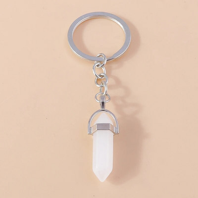 Ethnic Φυσικό Εξαγωνικό Στήλη Πολύτιμος Λίθος Μπρελόκ Χαλαζίας Κρεμαστό Μπρελόκ για Διακόσμηση τσάντα κλειδιού αυτοκινήτου Γούρι Αξεσουάρ κοσμημάτων