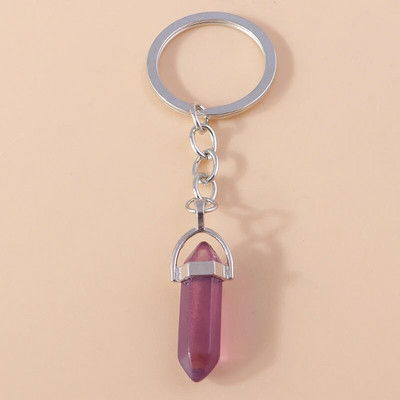 Ethnic Φυσικό Εξαγωνικό Στήλη Πολύτιμος Λίθος Μπρελόκ Χαλαζίας Κρεμαστό Μπρελόκ για Διακόσμηση τσάντα κλειδιού αυτοκινήτου Γούρι Αξεσουάρ κοσμημάτων