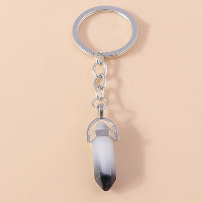 Ethnic Φυσικό Εξαγωνικό Στήλη Πολύτιμος Λίθος Μπρελόκ Χαλαζίας Κρεμαστό Μπρελόκ για Διακόσμηση τσάντα κλειδιού αυτοκινήτου Γούρι Αξεσουάρ κοσμημάτων