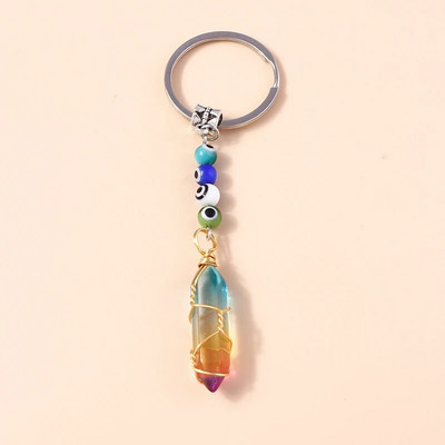 Ethnic Φυσικό Εξαγωνικό Στήλη Πολύτιμος Λίθος Μπρελόκ Χαλαζίας Κρεμαστό Μπρελόκ για Διακόσμηση τσάντα κλειδιού αυτοκινήτου Γούρι Αξεσουάρ κοσμημάτων