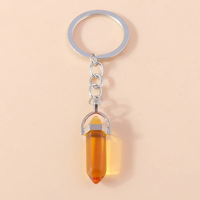 Ethnic Φυσικό Εξαγωνικό Στήλη Πολύτιμος Λίθος Μπρελόκ Χαλαζίας Κρεμαστό Μπρελόκ για Διακόσμηση τσάντα κλειδιού αυτοκινήτου Γούρι Αξεσουάρ κοσμημάτων