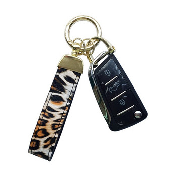 Леопардов принт PU кожени О пръстени Ключодържател за ключове за кола за жени 2021 Нов ключодържател за китка Гепард Чанта Аксесоари Бижута на едро