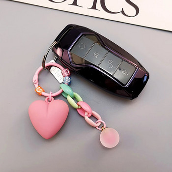 Моден ключодържател с висулка със сърце от смола и звънец Творчески дамски цветен пластмасов ключодържател с връзки Ключодържател Калъф за слушалки Чанта Аксесоари