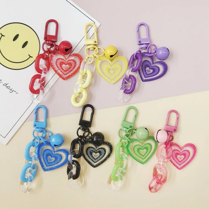 Κρεμαστό μπρελόκ με καρδιές μόδας ρητίνης με κουδούνι Creative Women Πολύχρωμη πλαστική αλυσίδα με μπρελόκ Αξεσουάρ θήκη ακουστικών