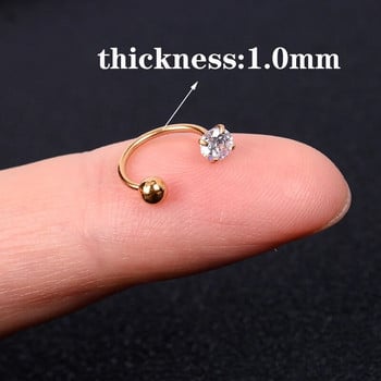 1PC Мода от неръждаема стомана Crystal CZ Hoop Жени Tragus хрущял Helix Studs Обеци Conch Rook Daith Lobe Пиърсинг Бижута