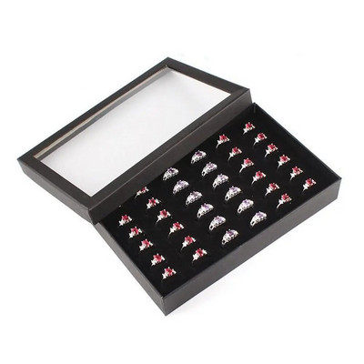 Praktisks populārs caurspīdīgs logs ar 36 spraugām aproču pogas futrālis turētājs auskaru paplātes organizators gredzenu kastes uzglabāšana