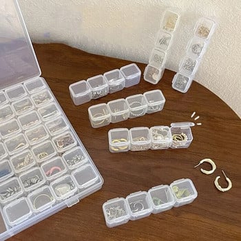28 решетки Пластмасова кутия за съхранение на бижута Колие Обеци Пръстени Органайзер за опаковане на бижута Преносима кутия за съхранение на хапчета за лекарства