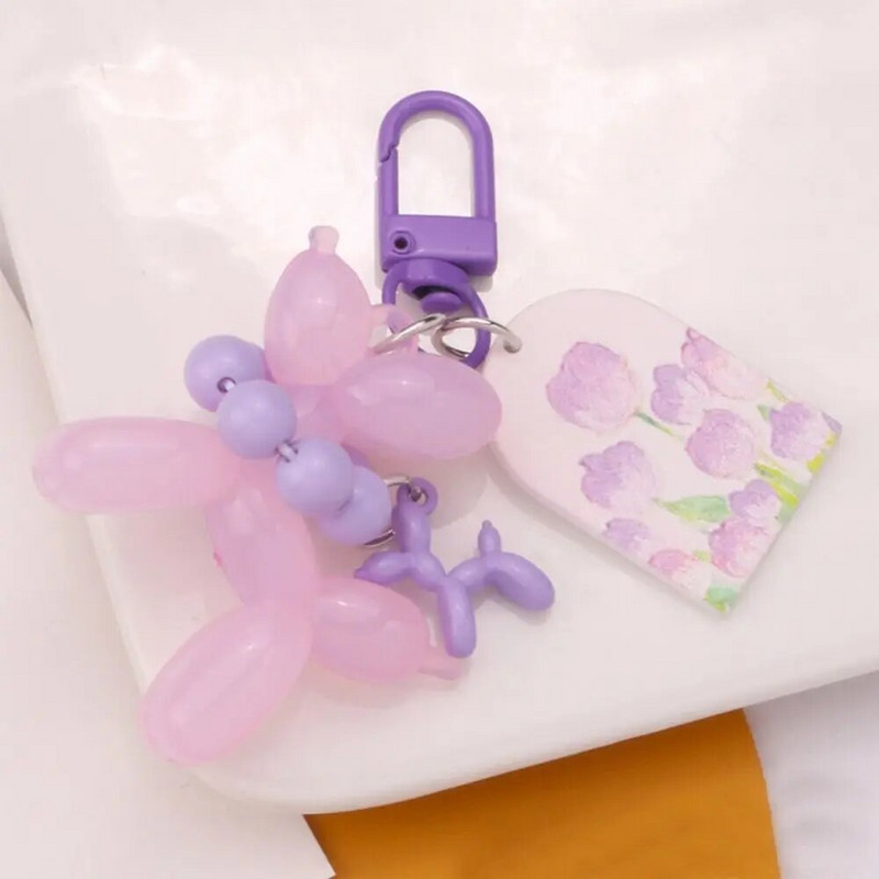Õhupalli kutsika võtmehoidja mood armas Kawaii tulbi ripats Loominguline koer tarretisega koera võtmehoidja paar