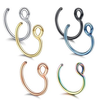 1 τμχ από ανοξείδωτο ατσάλι Fake Nose Ring Hoop Septum Rings C Clip Ring Lip Earring for Women Fake piercing body κοσμήματα μη τρυπημένα