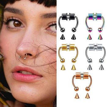 Γυναικεία Fake Piercing Ring Hoop Septum Non Piercing Nose Clip Rock HipHoop inox Steel Magnet Fashion Punk Body Jewelry