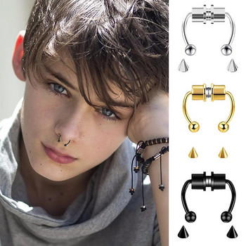 Γυναικεία Fake Piercing Ring Hoop Septum Non Piercing Nose Clip Rock HipHoop inox Steel Magnet Fashion Punk Body Jewelry