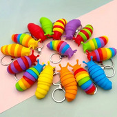 Mini Fidget Slug Keychain Toys Τρισδιάστατα αρθρωτά Stretch Caterpillar Sensory Stress Relief Εύκαμπτα κρεμαστά μπρελόκ για παιχνίδια χεριών