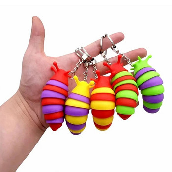 Mini Fidget Slug Keychain Toys 3D Articulated Stretch Caterpillar Сензорно облекчаване на стреса Гъвкава ръчна играчка Ключодържател Чанта Висулки